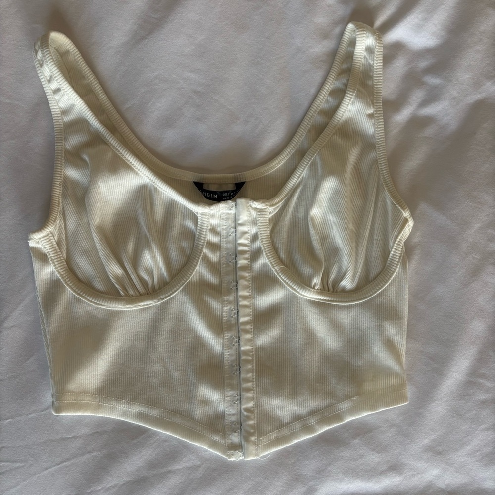 SHEIN Cream Ribbed Tank Top